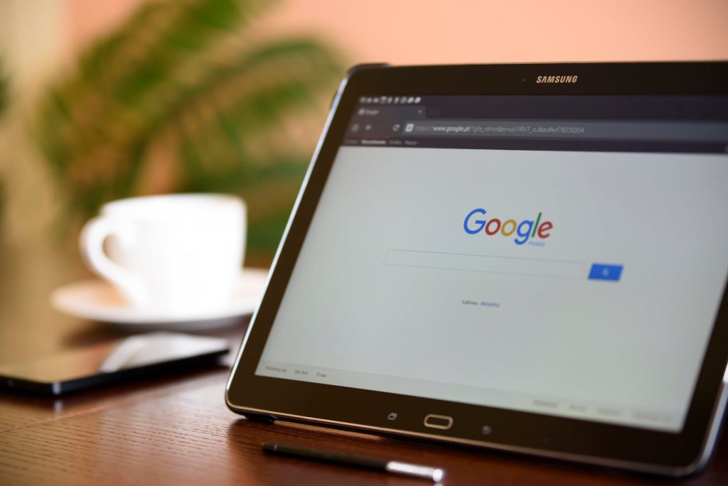 TECH black samsung tablet on google page